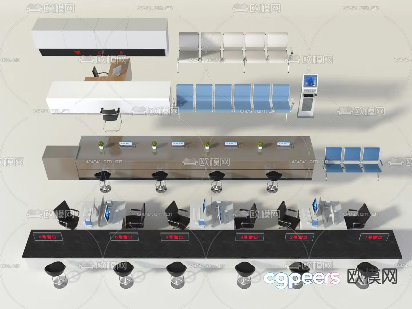 Modern front desk reception desk public chair work station 3D model