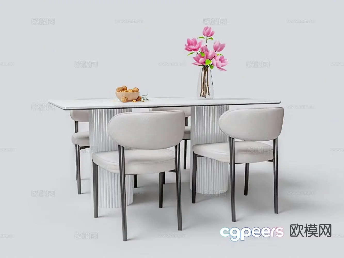 Modern painted dining table and chairs 3d model