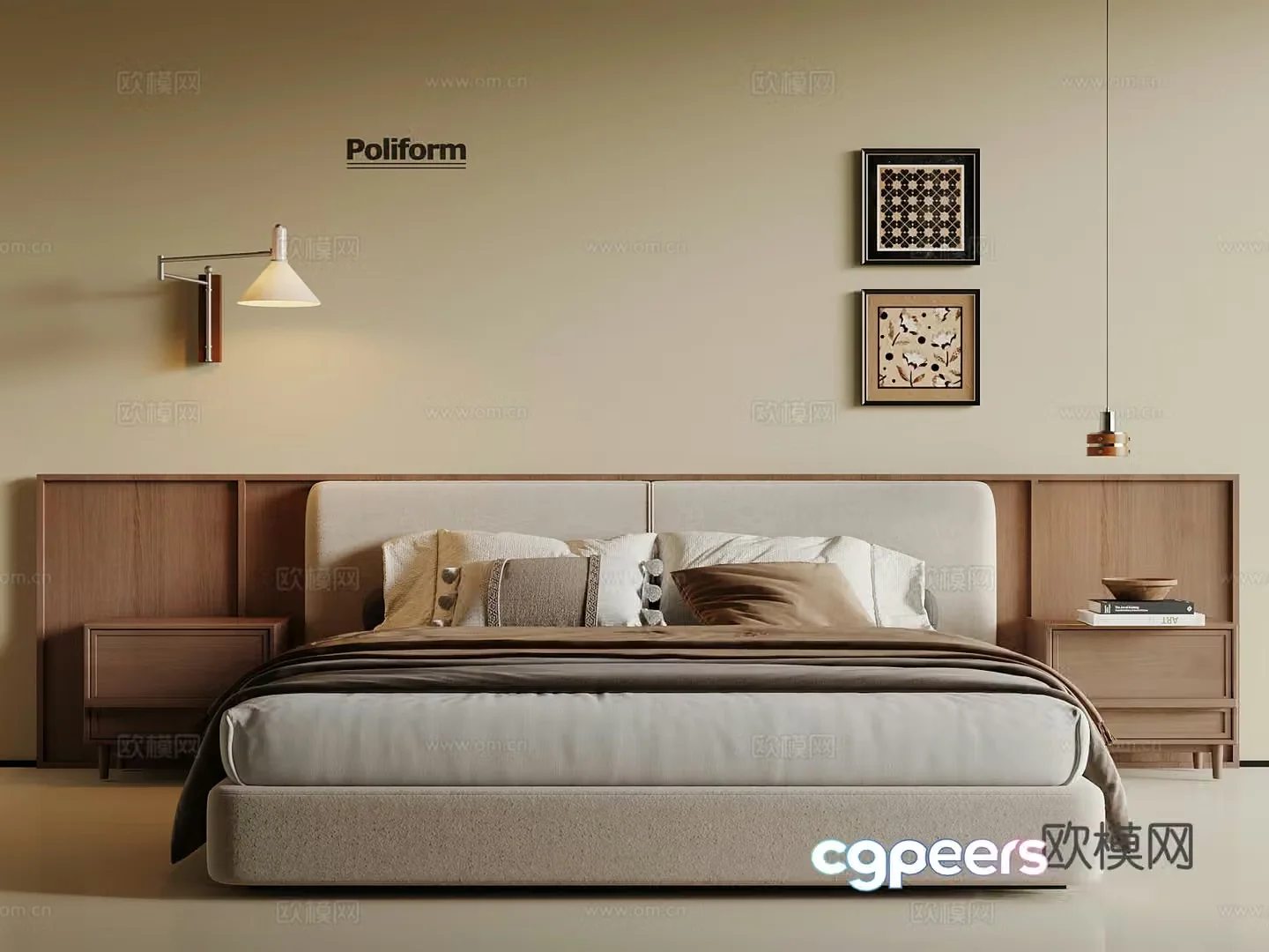 Middle-aged double bed wall lamp decorative painting 3d model