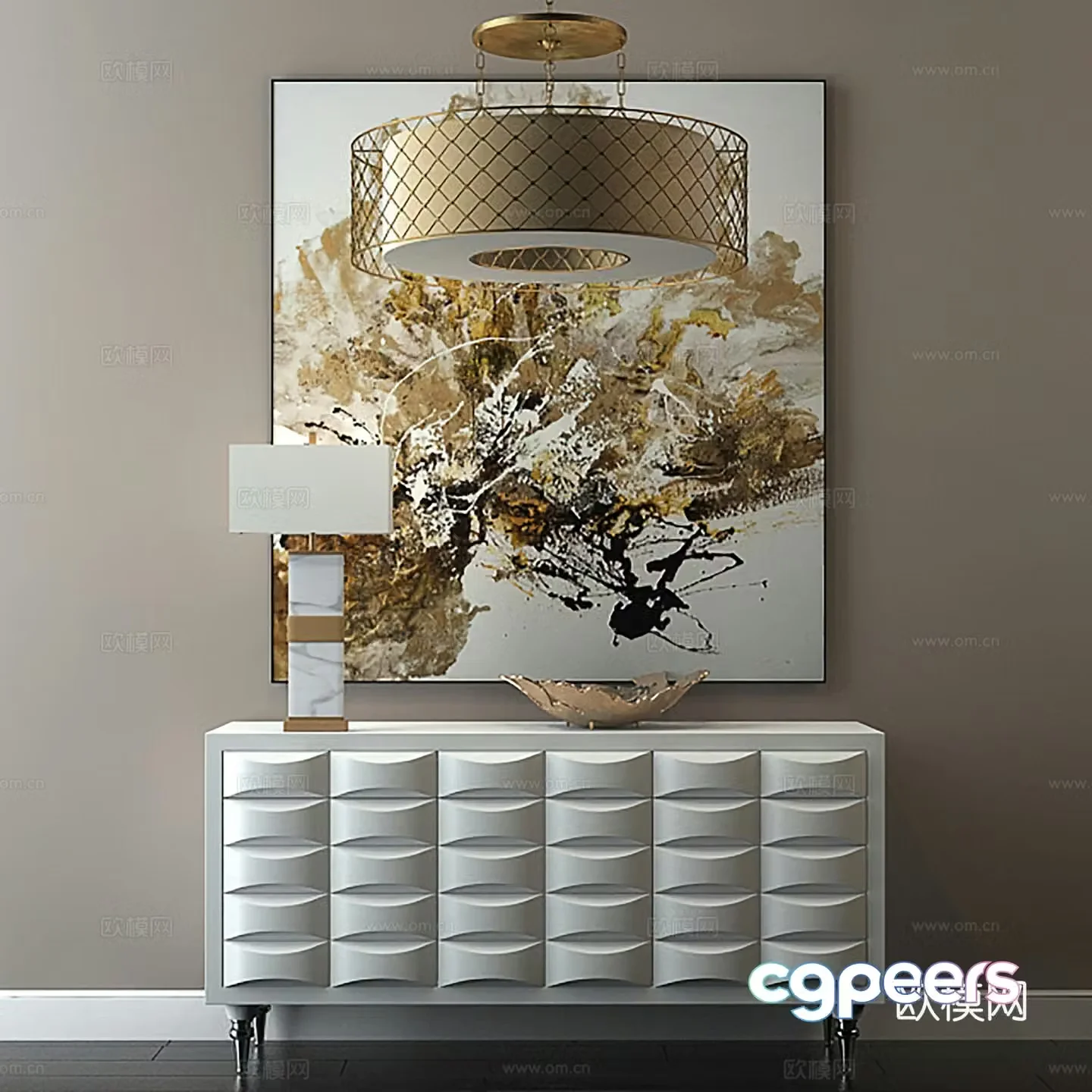 Modern side cabinet decorative cabinet porch forest cabinet desk lamp chandeliers 3D model