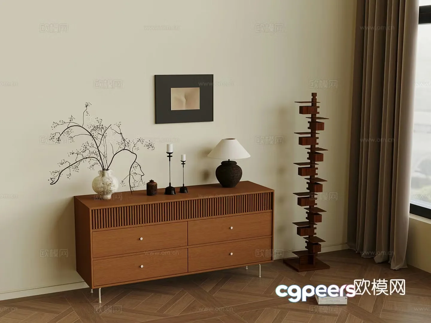 Side cabinet medieval style porch cabinet low cabinet 3D model