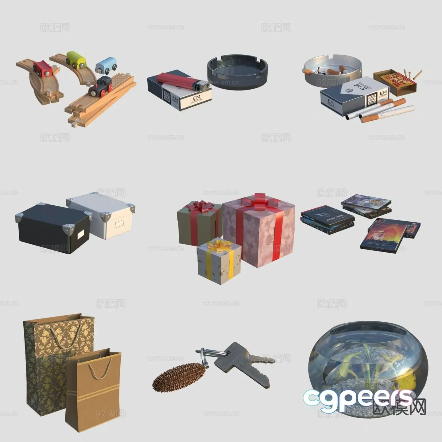 Modern decorations ornaments gift boxes fish tanks cigarette boxes 3D models