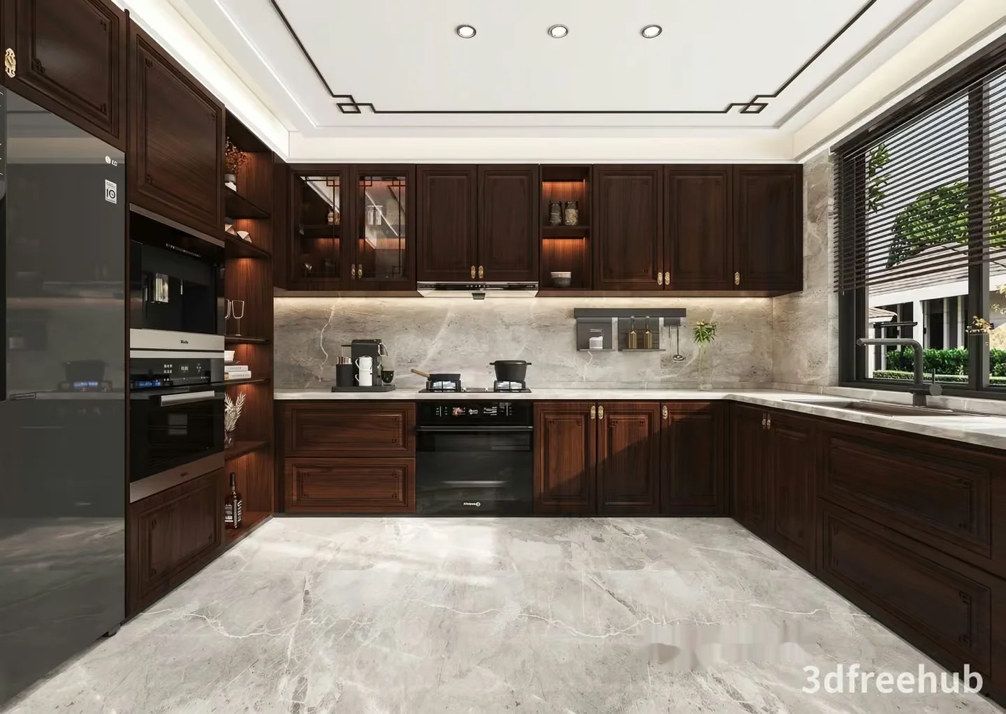 Dark Brown Kitchen 3D Model – 19619 – VRAY Render