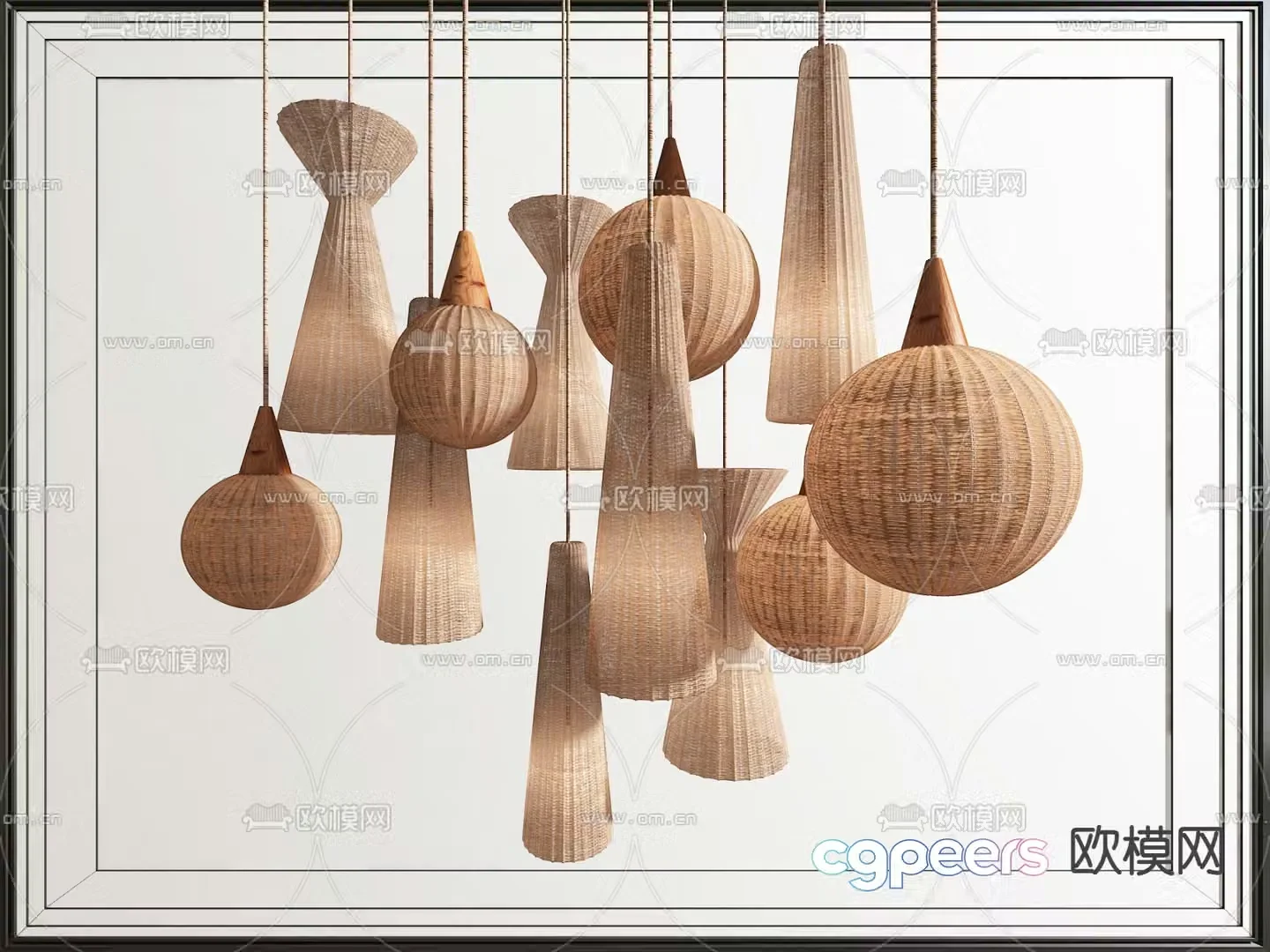 Decorative woven chandelier rattan chandelier 3d model