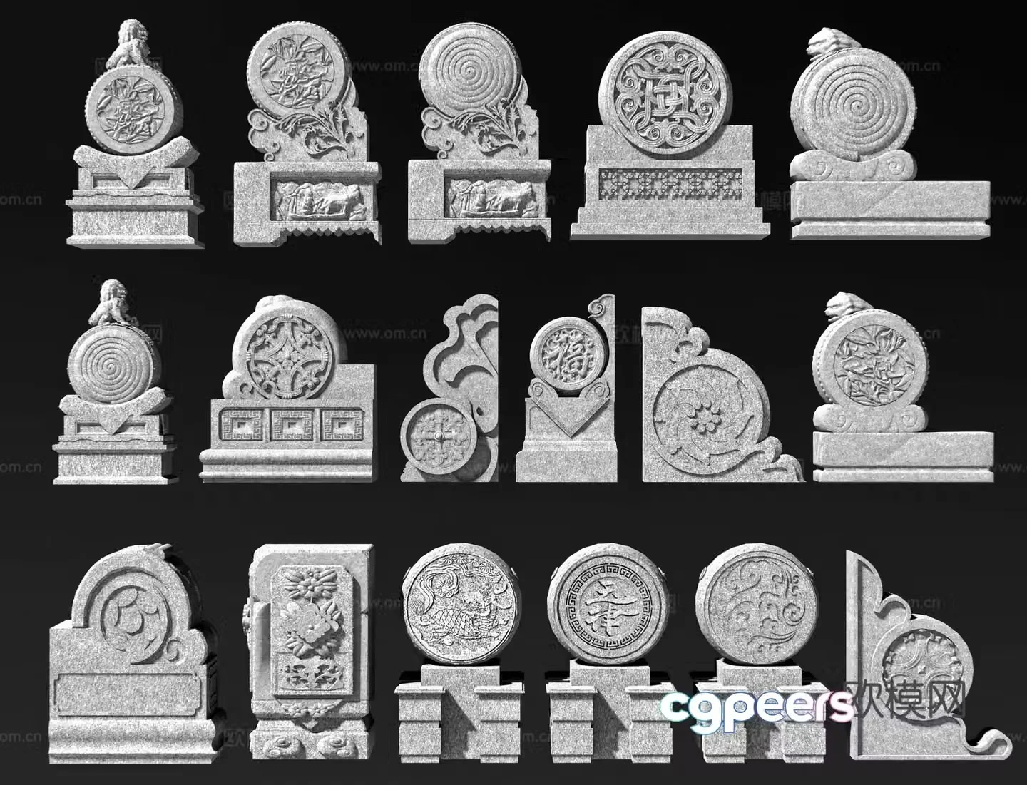 Chinese style drum stone door pier stone pier door pillow stone door base gate stone door platform stone carving 3D model