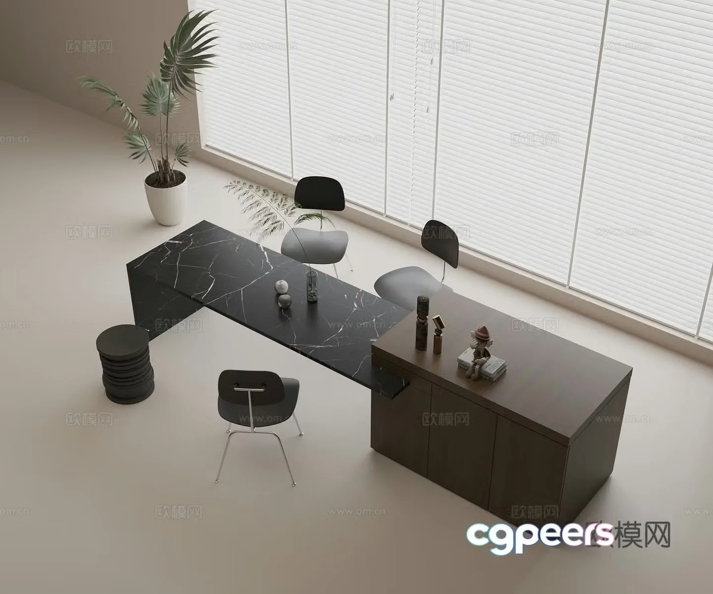 Bar dining table integrated Zhongdao Bar Zhongdao Dining Table Casual Dining Chair Jewelry ornaments Flowerpot Green 3D Model