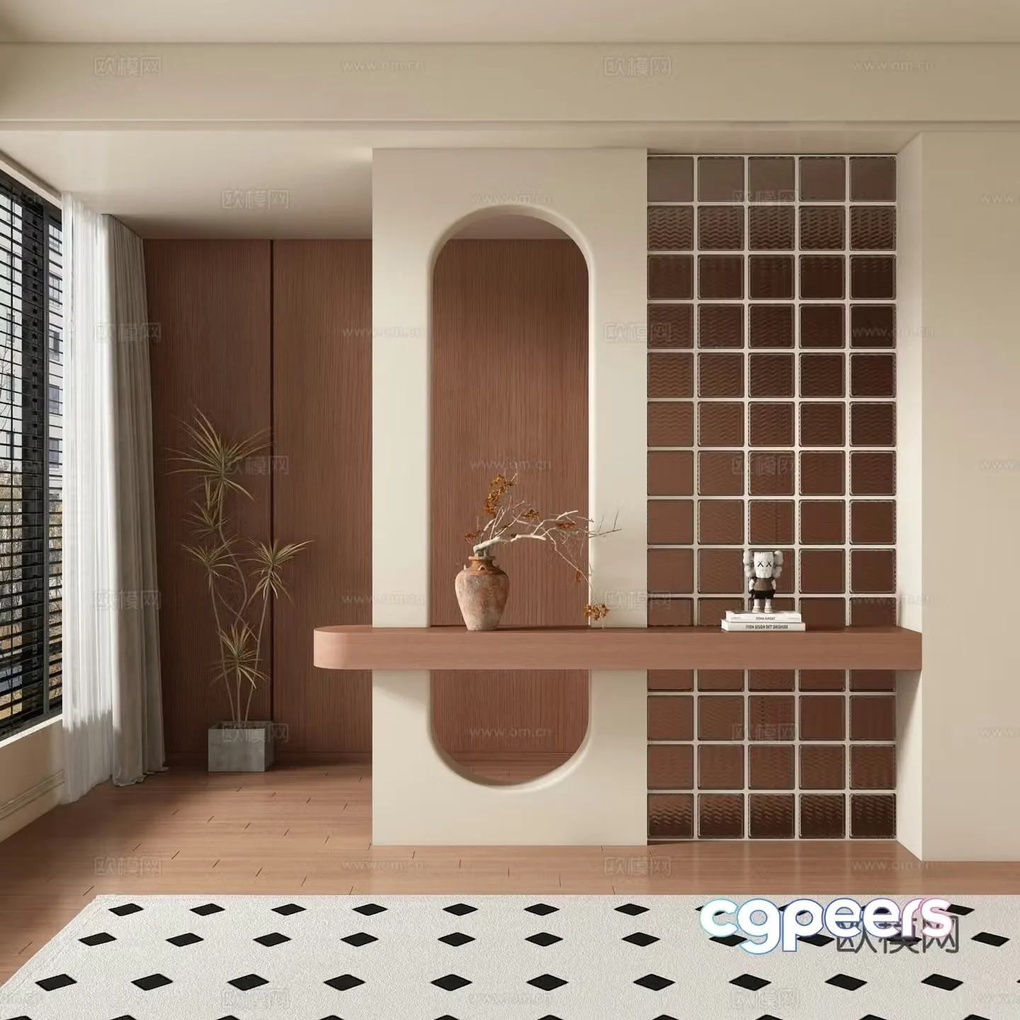 Middle -aged wind and porch partition 3D model