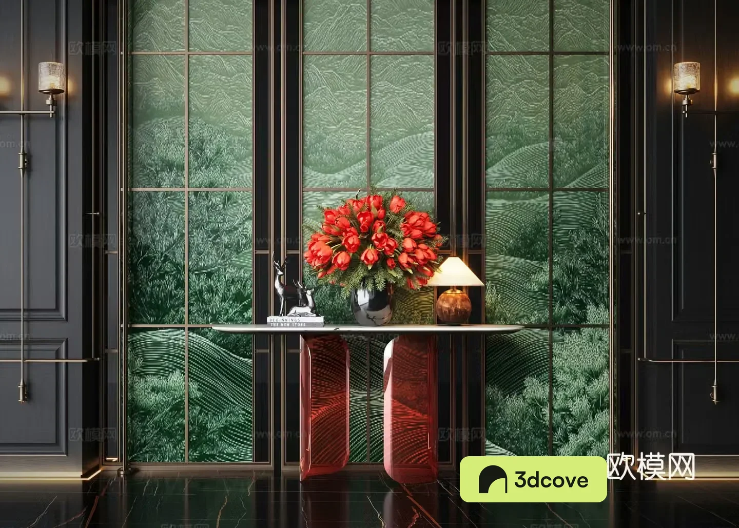 Modern end viewing platform flower potted plant entrance hall flower art table screen partition