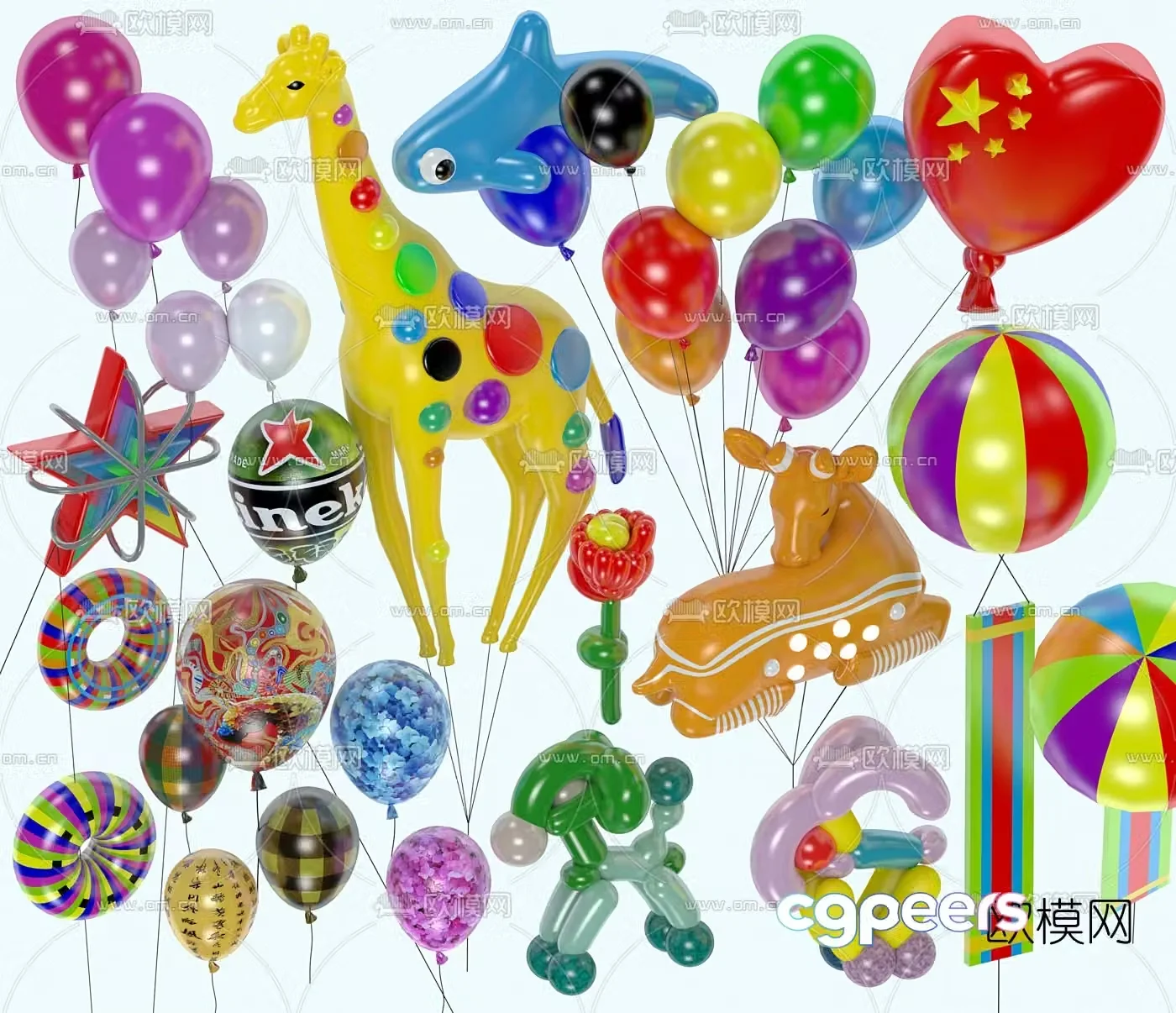 Modern children cartoon celebration hydrogen balloon 3d model