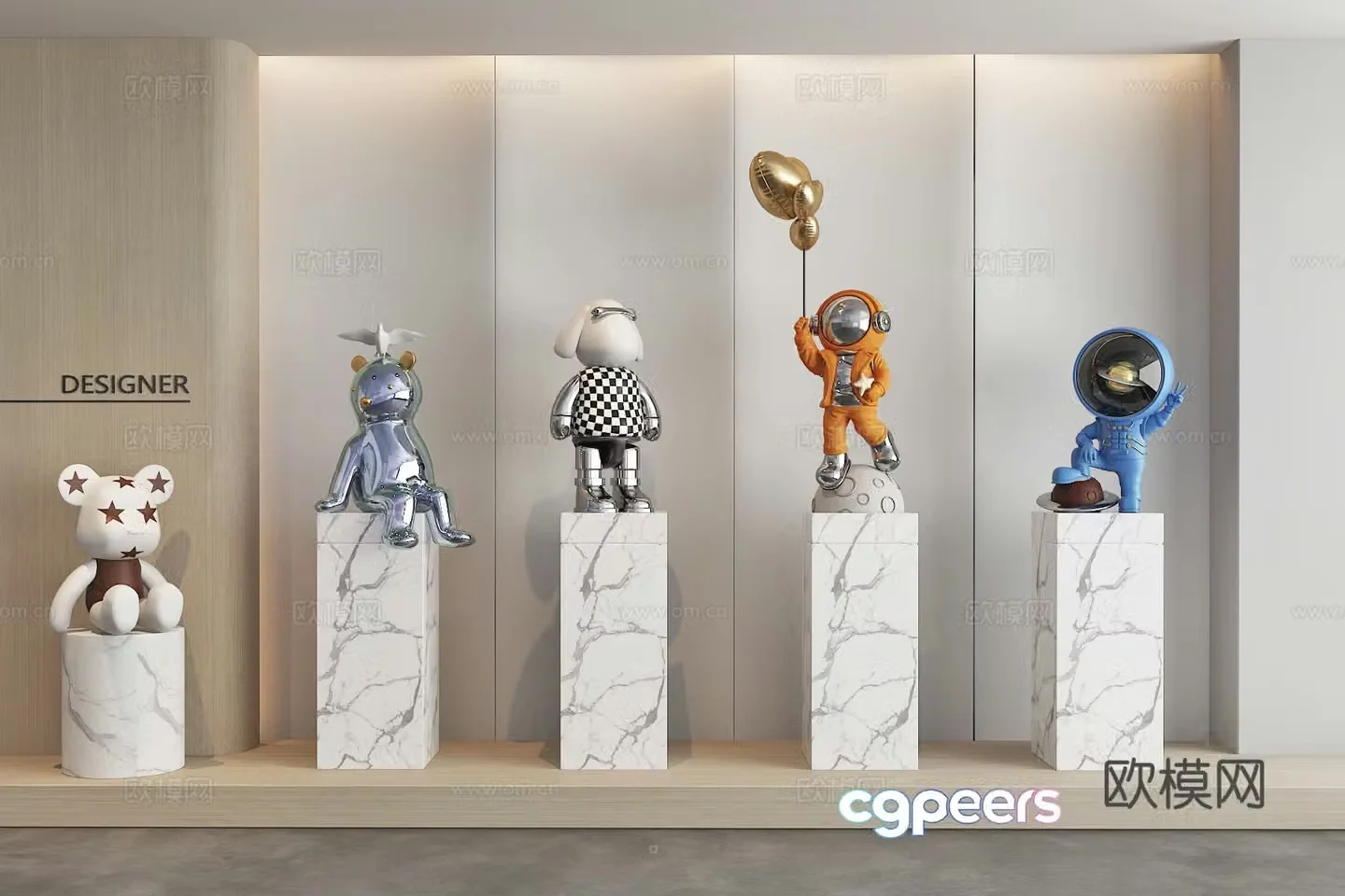 Modern sculptures trendy toys hand-door dolls 3D model