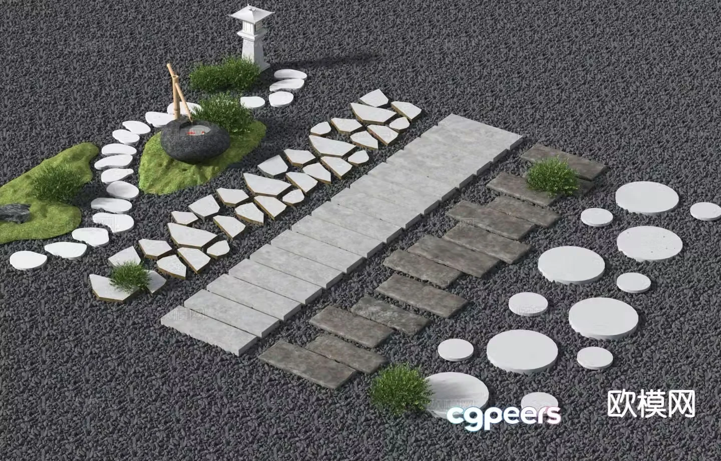 Modern landscape garden road park Tingbu sketch 3D model