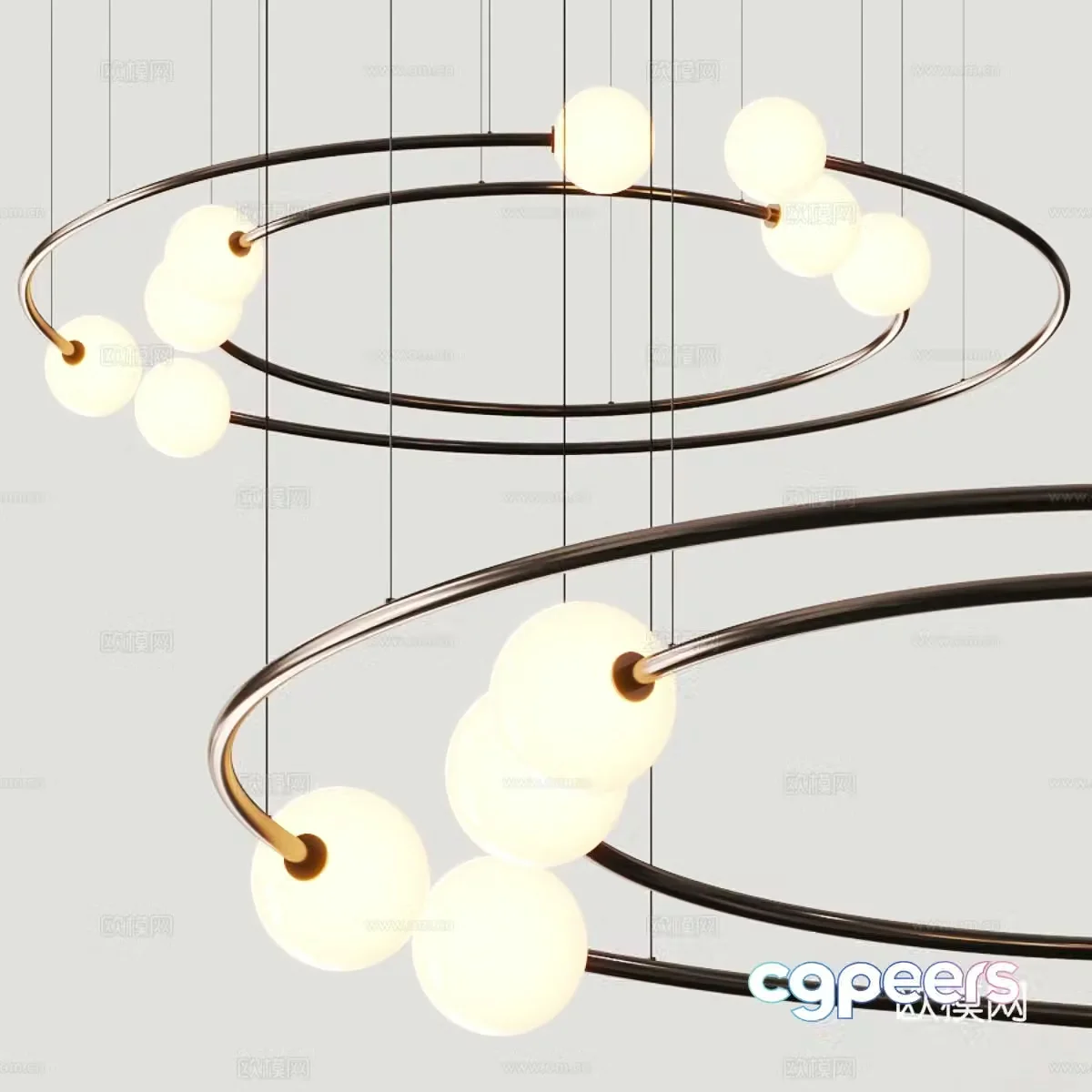 Modern spherical lamp ring chandelier 3d model