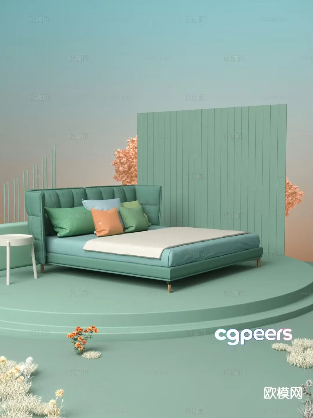Modern double bed 3d model