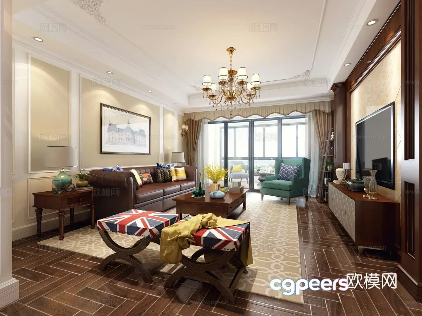 American modern living room 3d model