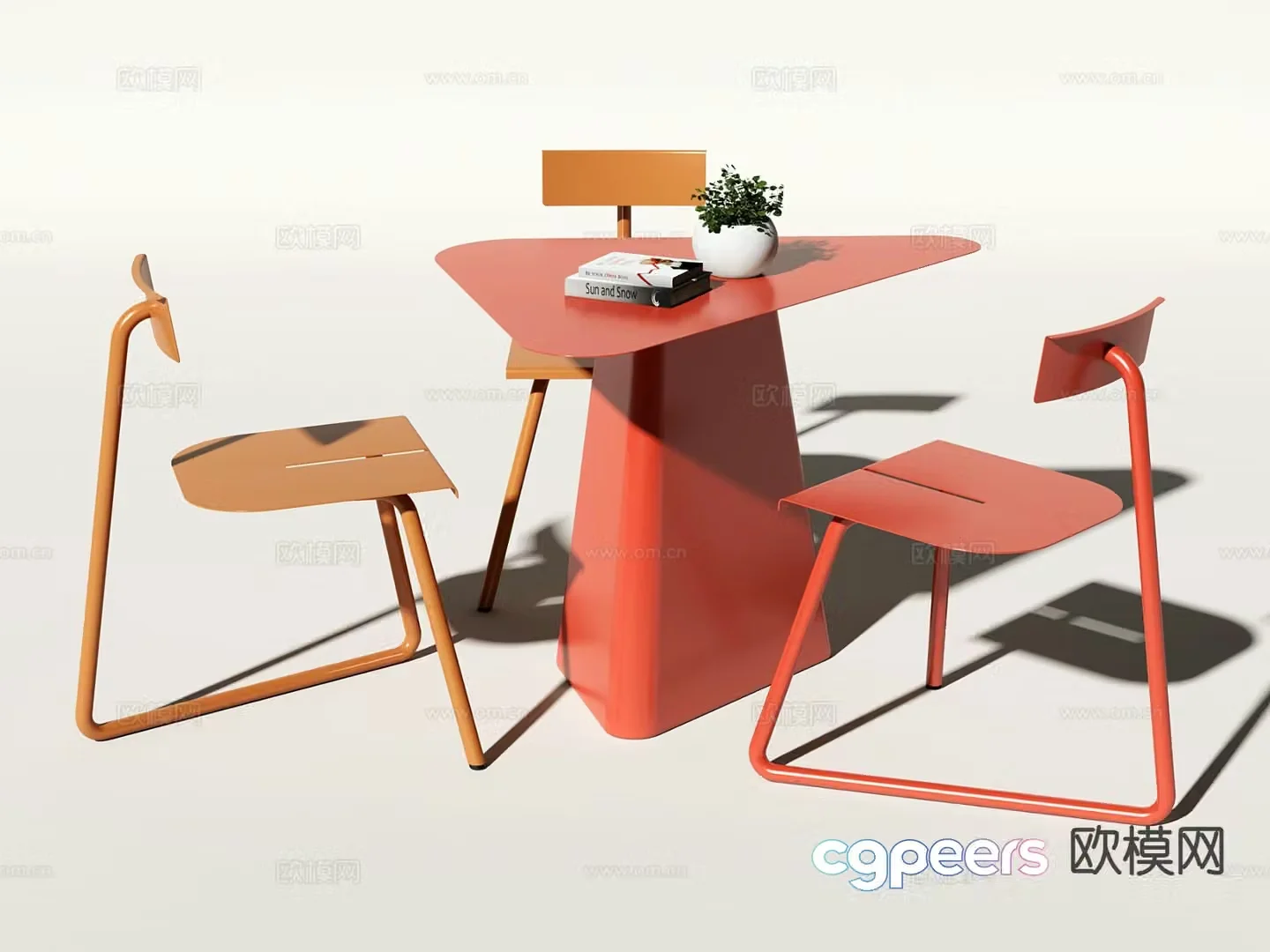 Modern leisure table and chairs 3d model