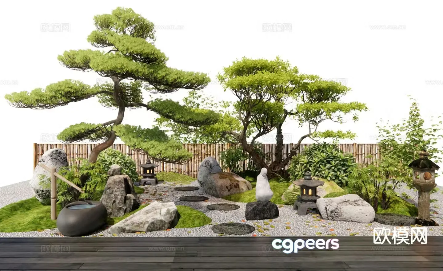 New Chinese style courtyard landscape sketch plant landscaping 3D model