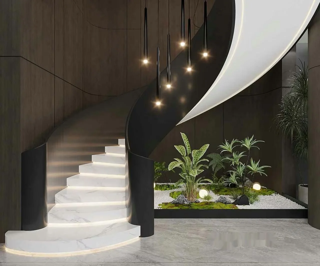 Modern White Marble Staircase 3D Model – 8195 – VRAY Render