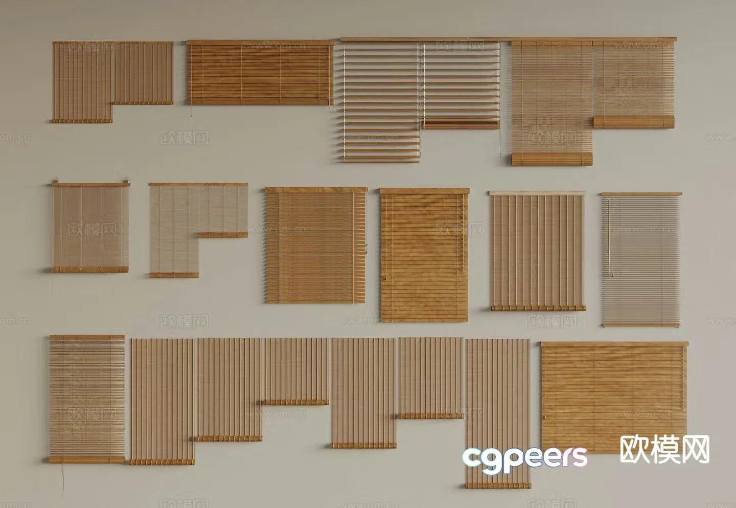 New Chinese style bamboo blinds venetian blinds roller blinds 3D model