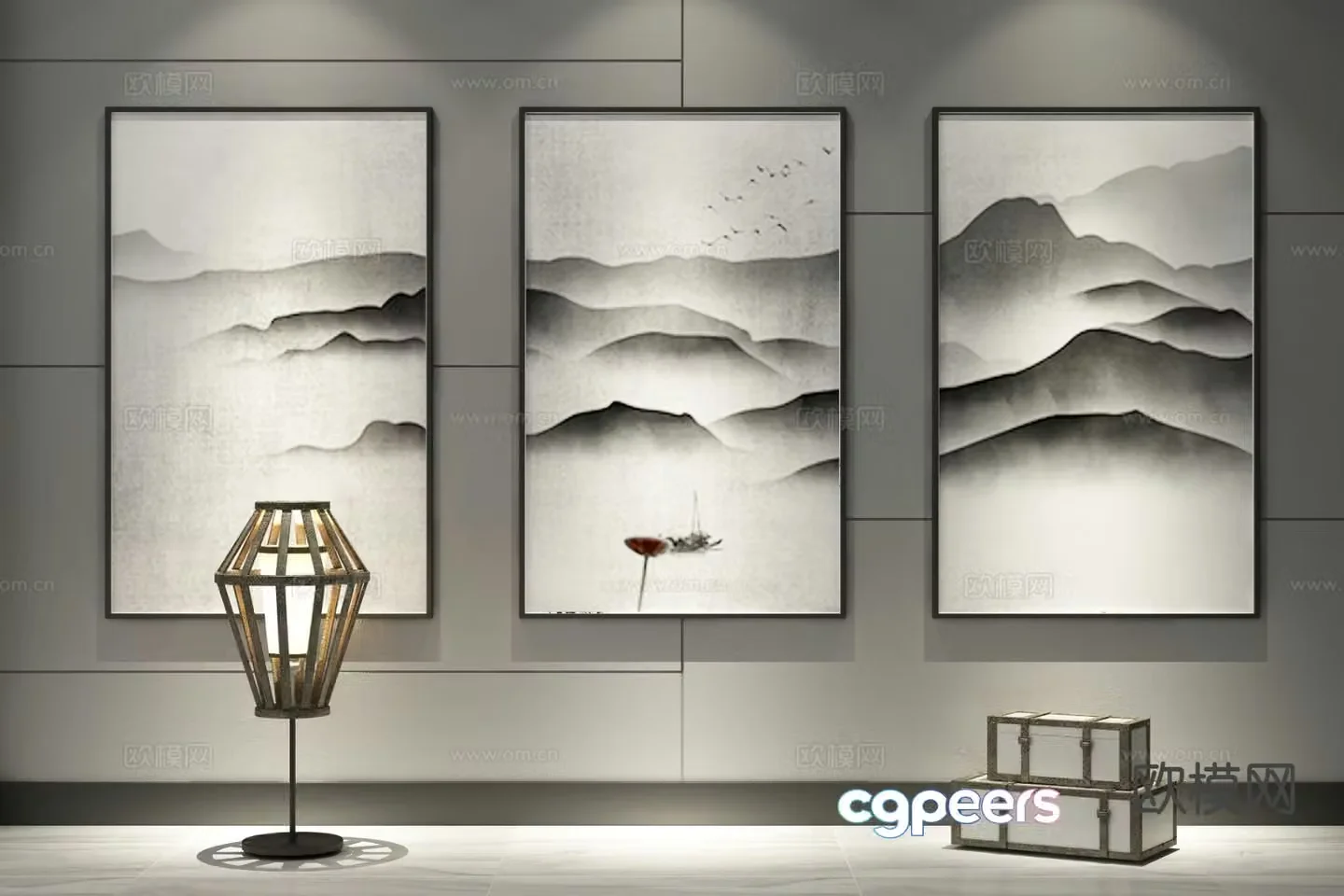 New Chinese style ink painting decorative painting 3D model