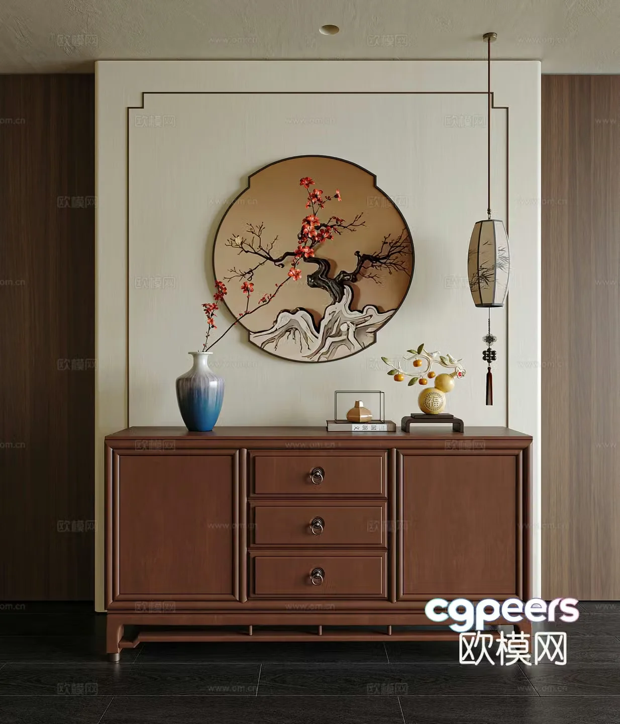 New Chinese style entrance cabinet 3D model
