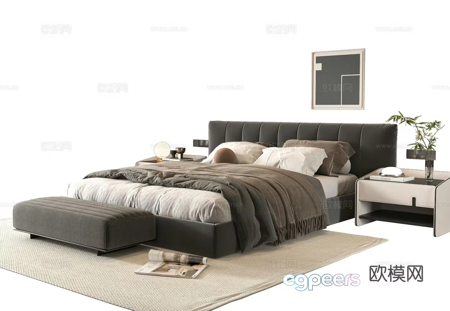 Modern double bed 3d model