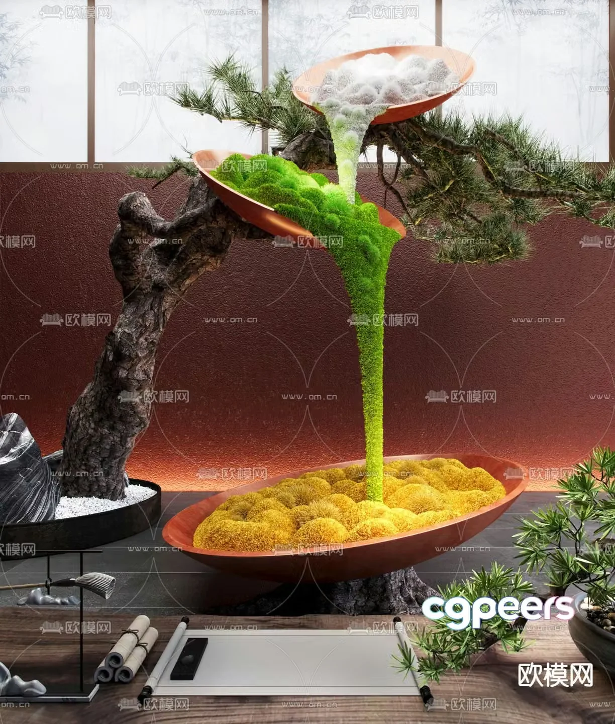Indoor landscaping moss landscaping modeling tree 3d model