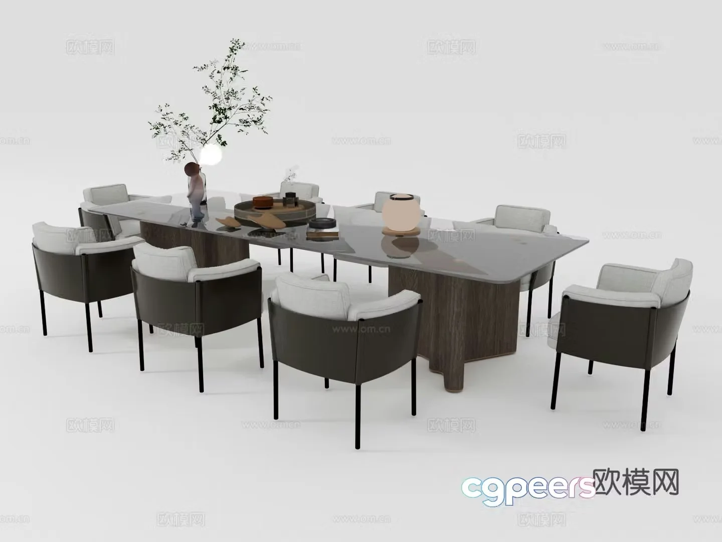 Modern dining table and chairs 3d model