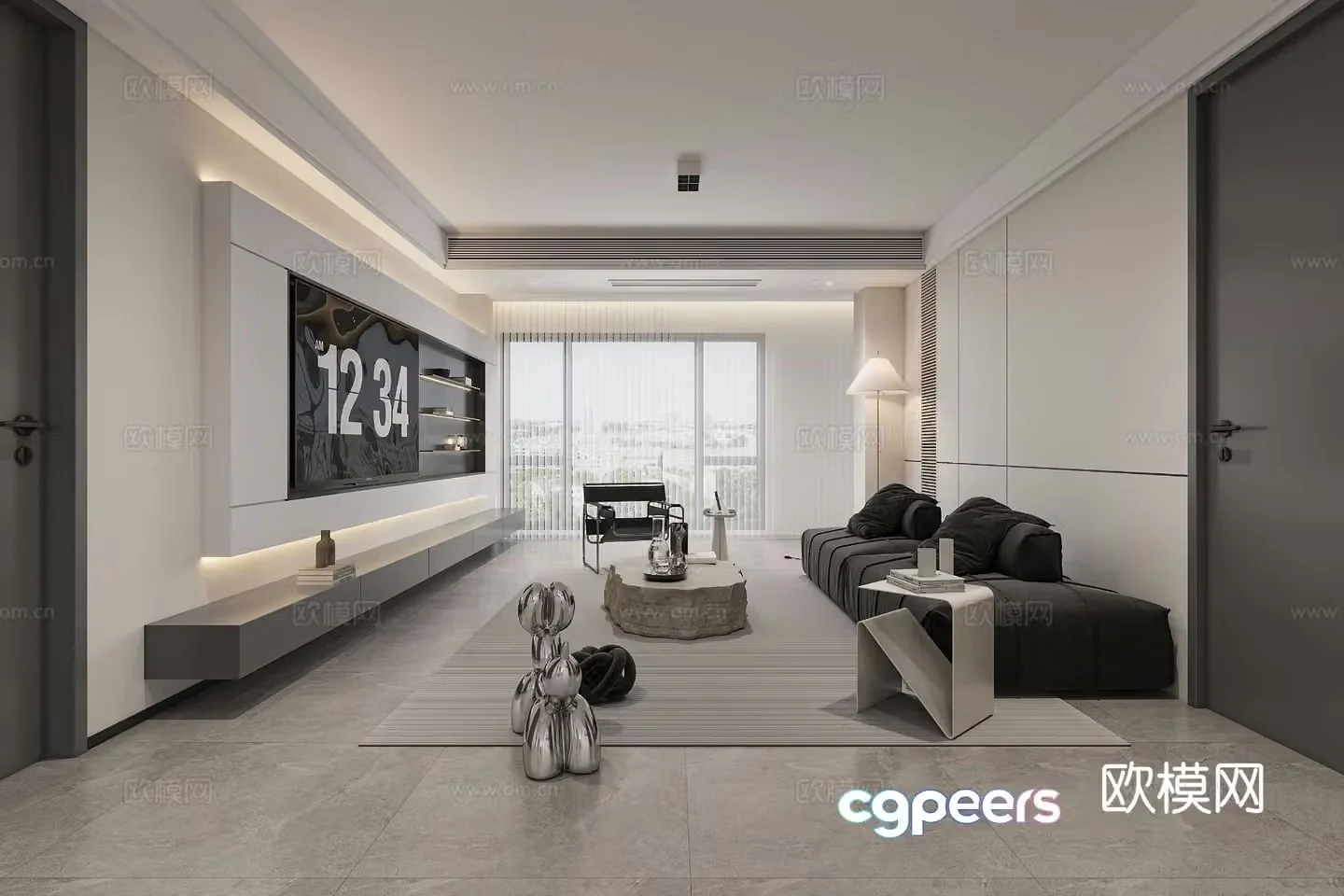 Black and white gray guest restaurant 3d model