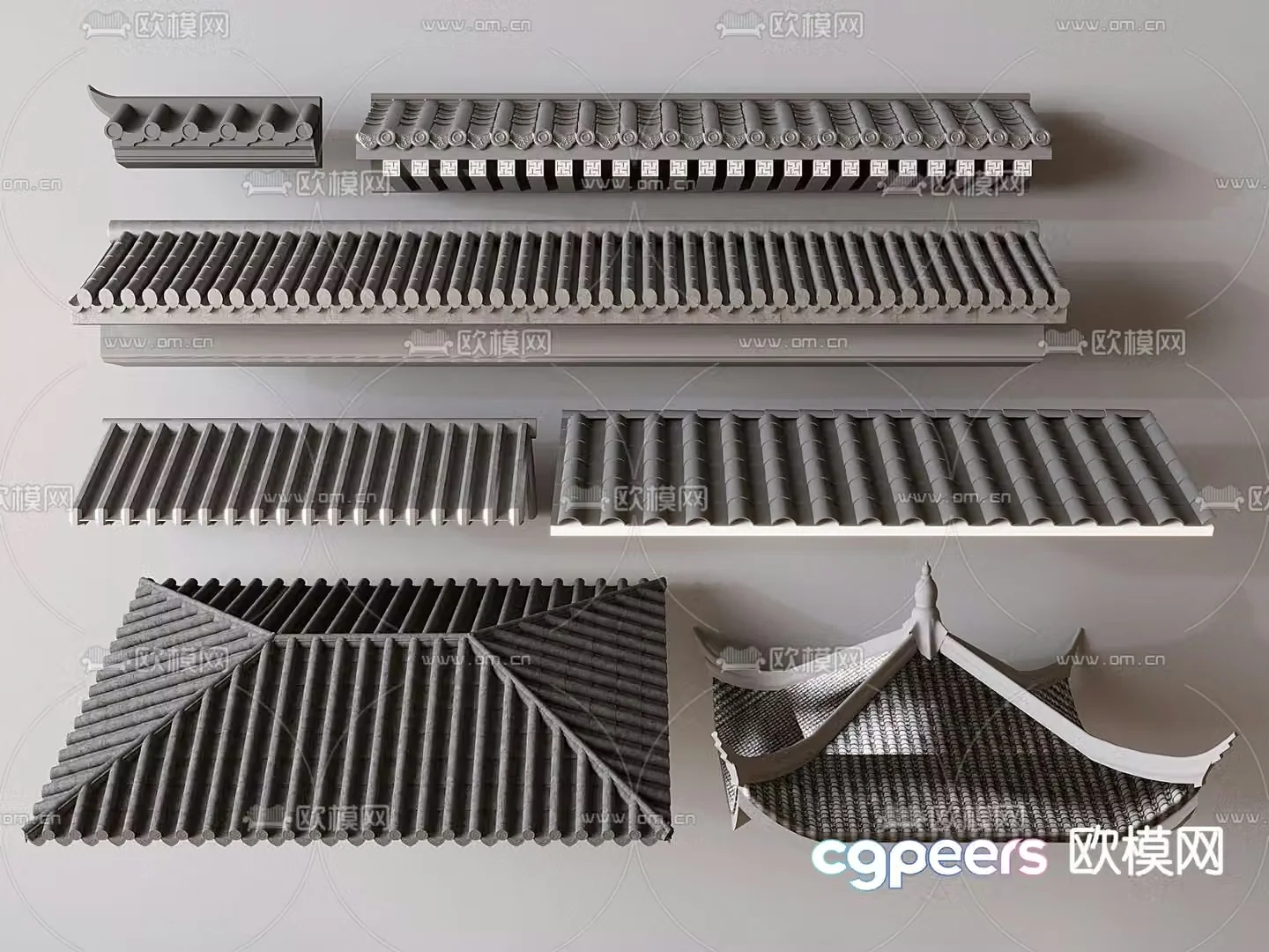 Chinese eaves roof ridge cornice 3d model