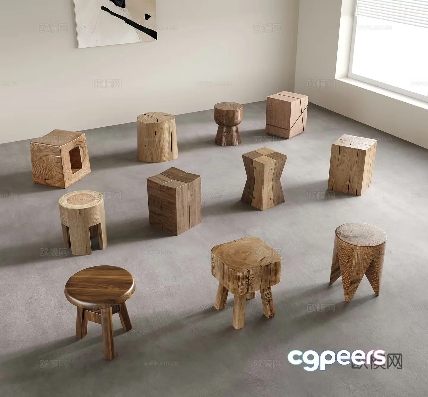 Wasabi Wind Stool Round Stool Wooden Stool Shoe Change Stool Small Stool 3D Model