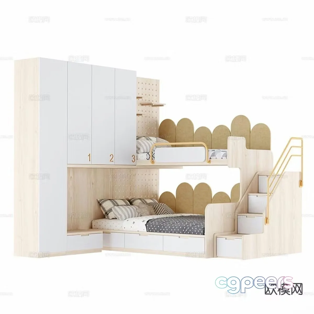 Nordic children’s bed children’s accessories bunk bed high and low bed 3D model