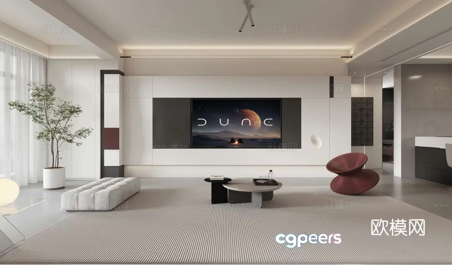 Modern minimalist living room 3d model