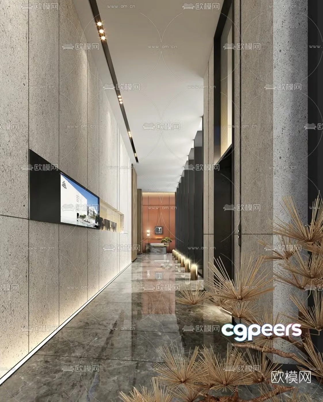 Modern club elevator hall corridor 3d model