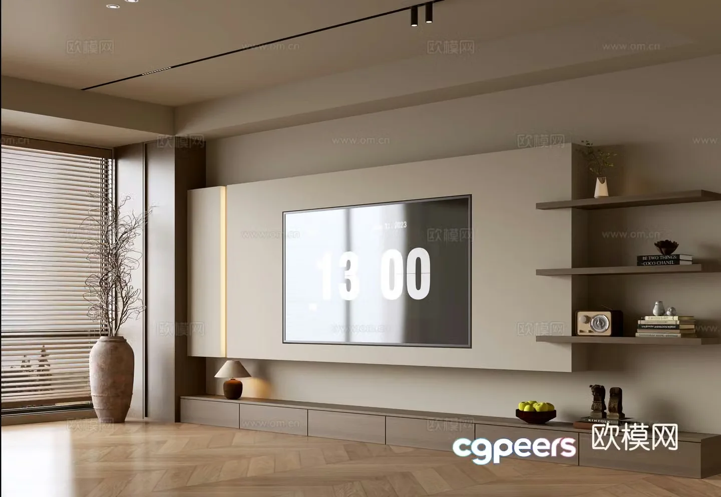 Wasabi Middle Style TV Cabinet TV Background Wall Overall Cabinet TV Background Wall Medal Style 3D Model