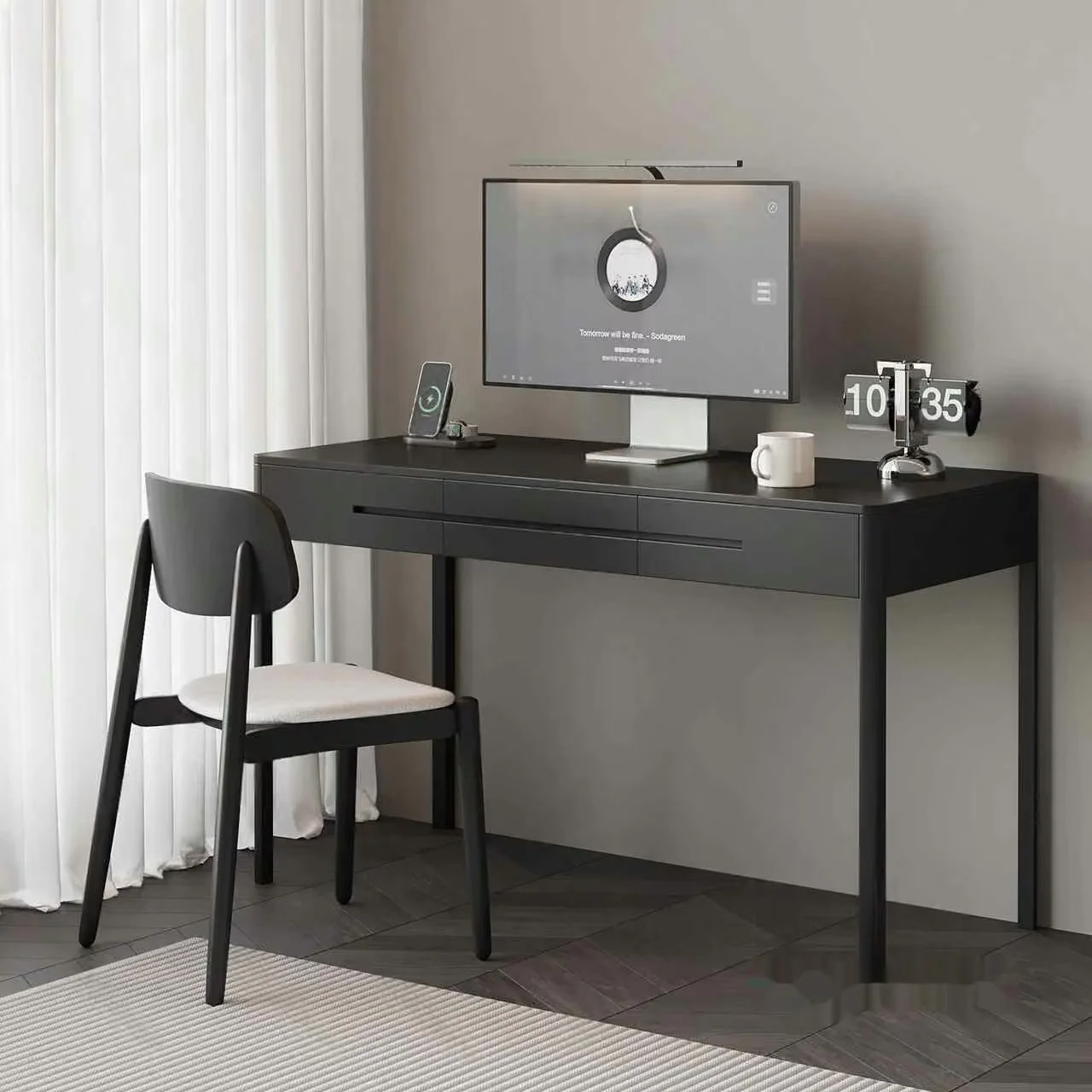 A Black Desk With A White Chair 3D Model – 14918 – VRAY Render