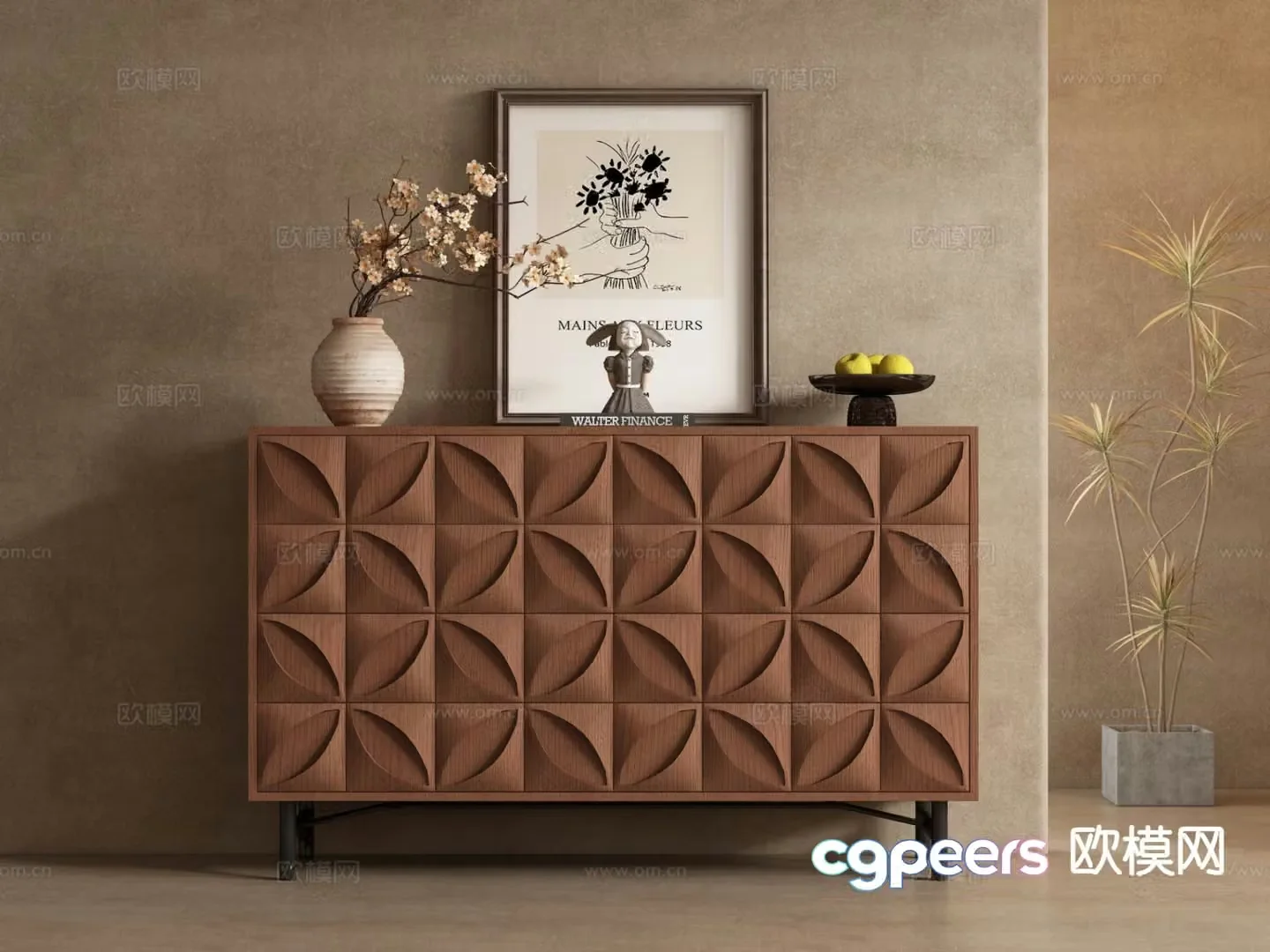 Medieval style side cabinet and entrance cabinet 3D model