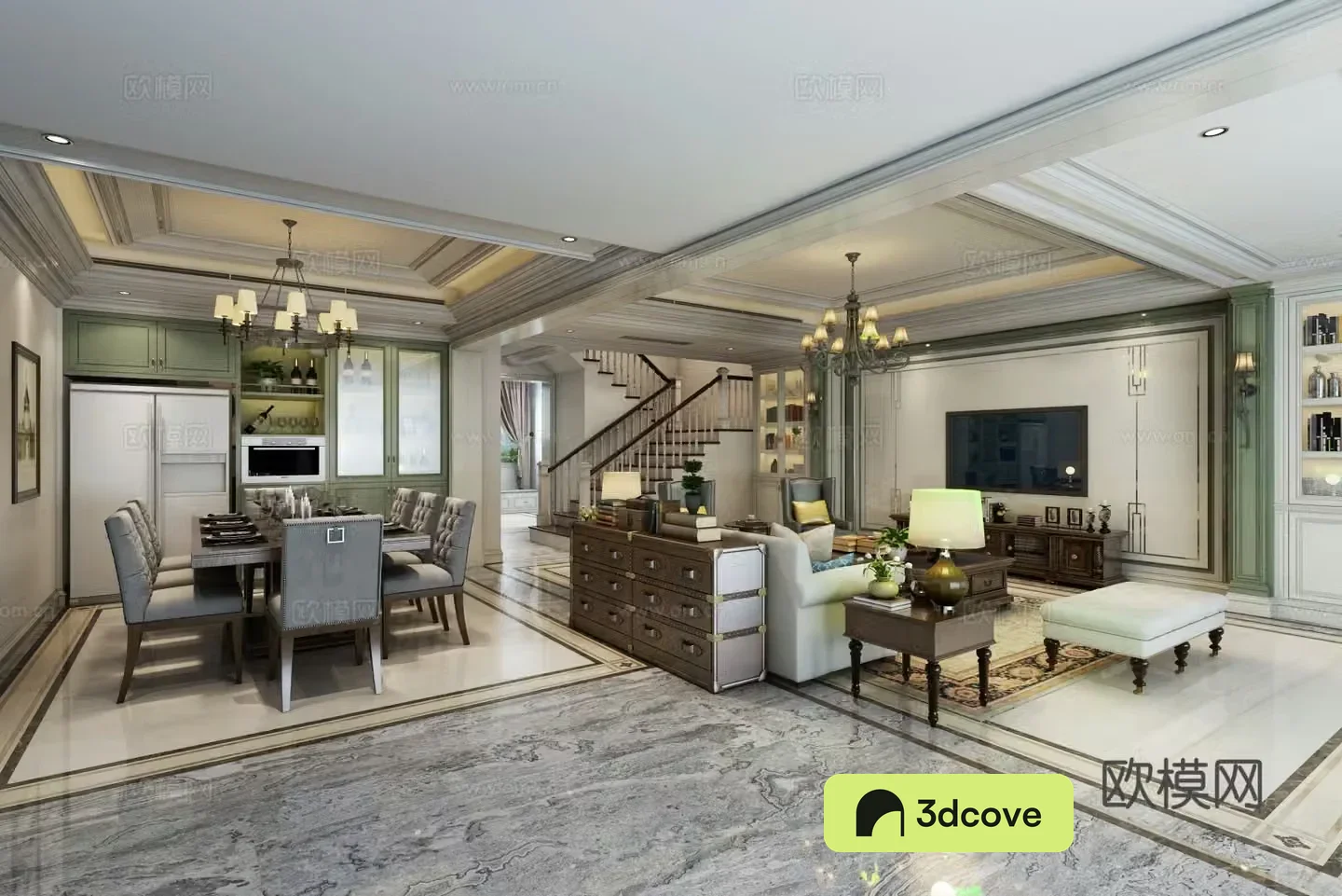 Simple European living and dining room sofa coffee table TV cabinet chandelier dining table chair