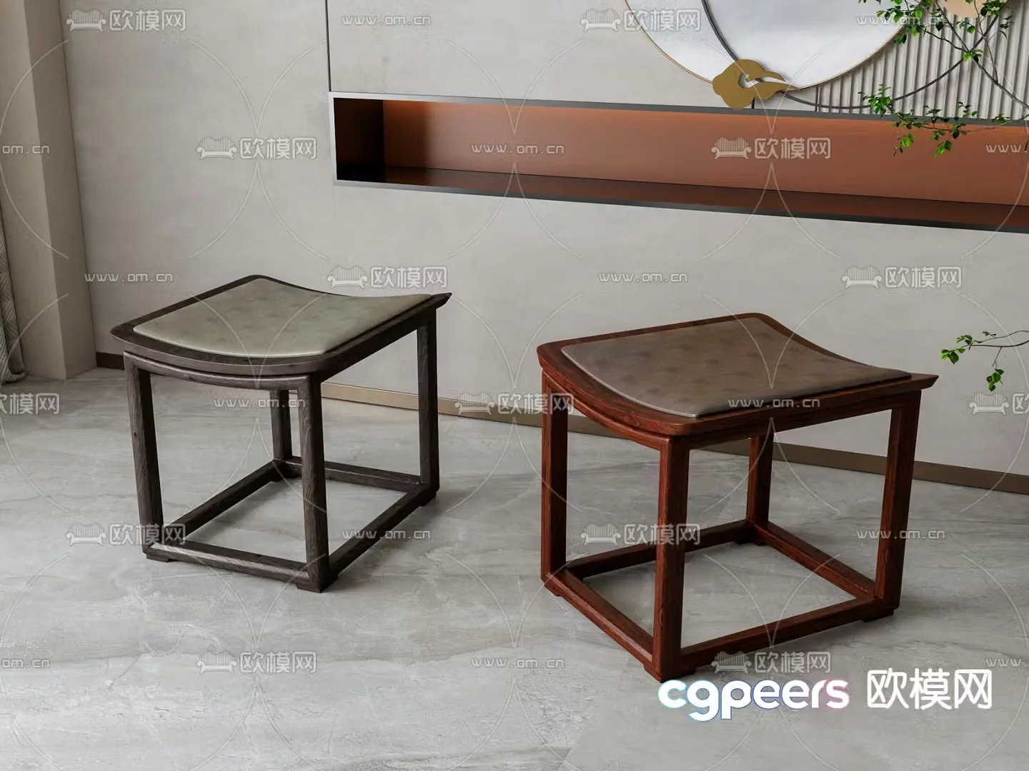 New Chinese style wooden stool stool 3d model