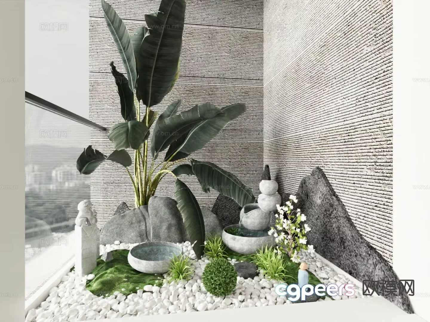 Modern dry landscape indoor sketch indoor landscape 3d model