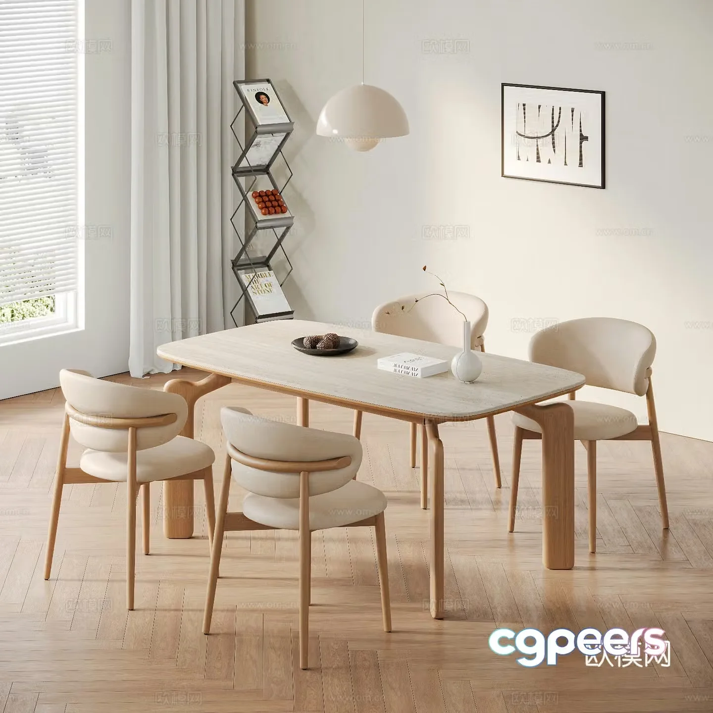 Calligaris Nordic dining table and chair combination Log style dining table and chair Solid wood dining table and 3D model