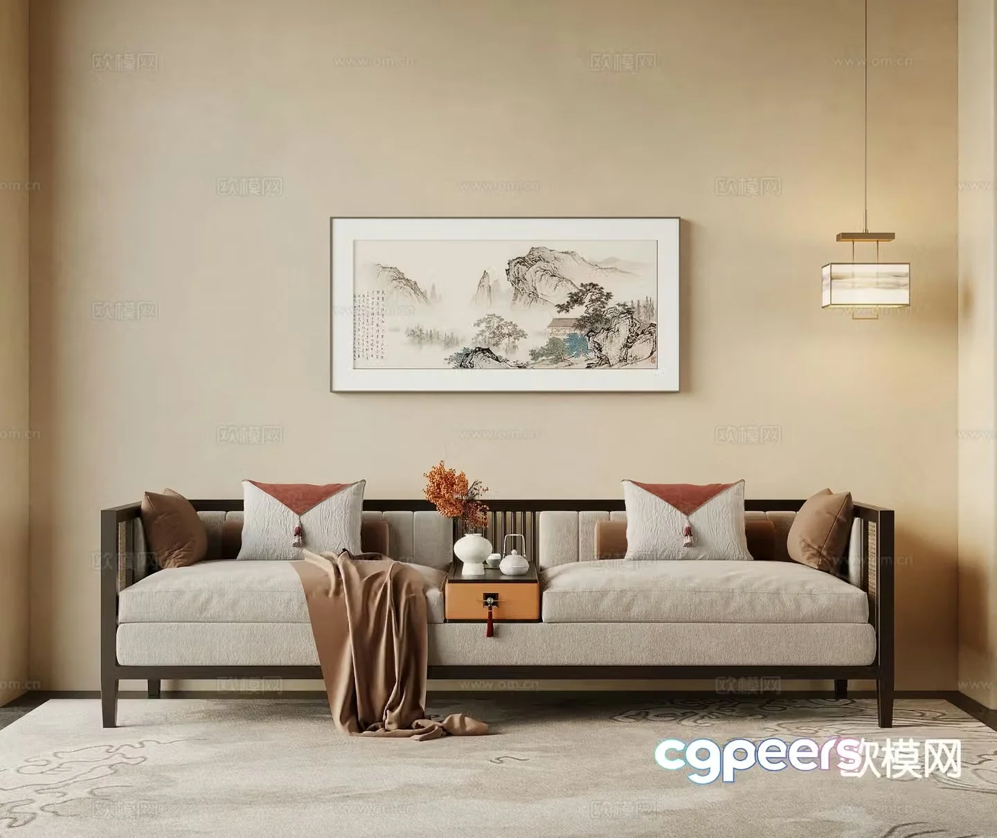 New Chinese style double sofa 3d model