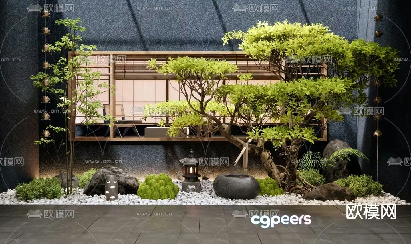 New Chinese style interior landscaping courtyard sketch 3D model