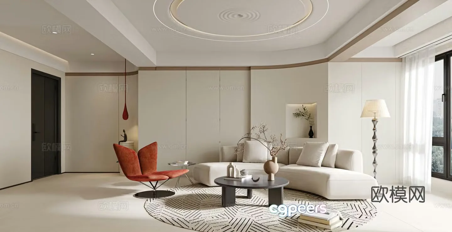 Modern minimalist living restaurant 3d model