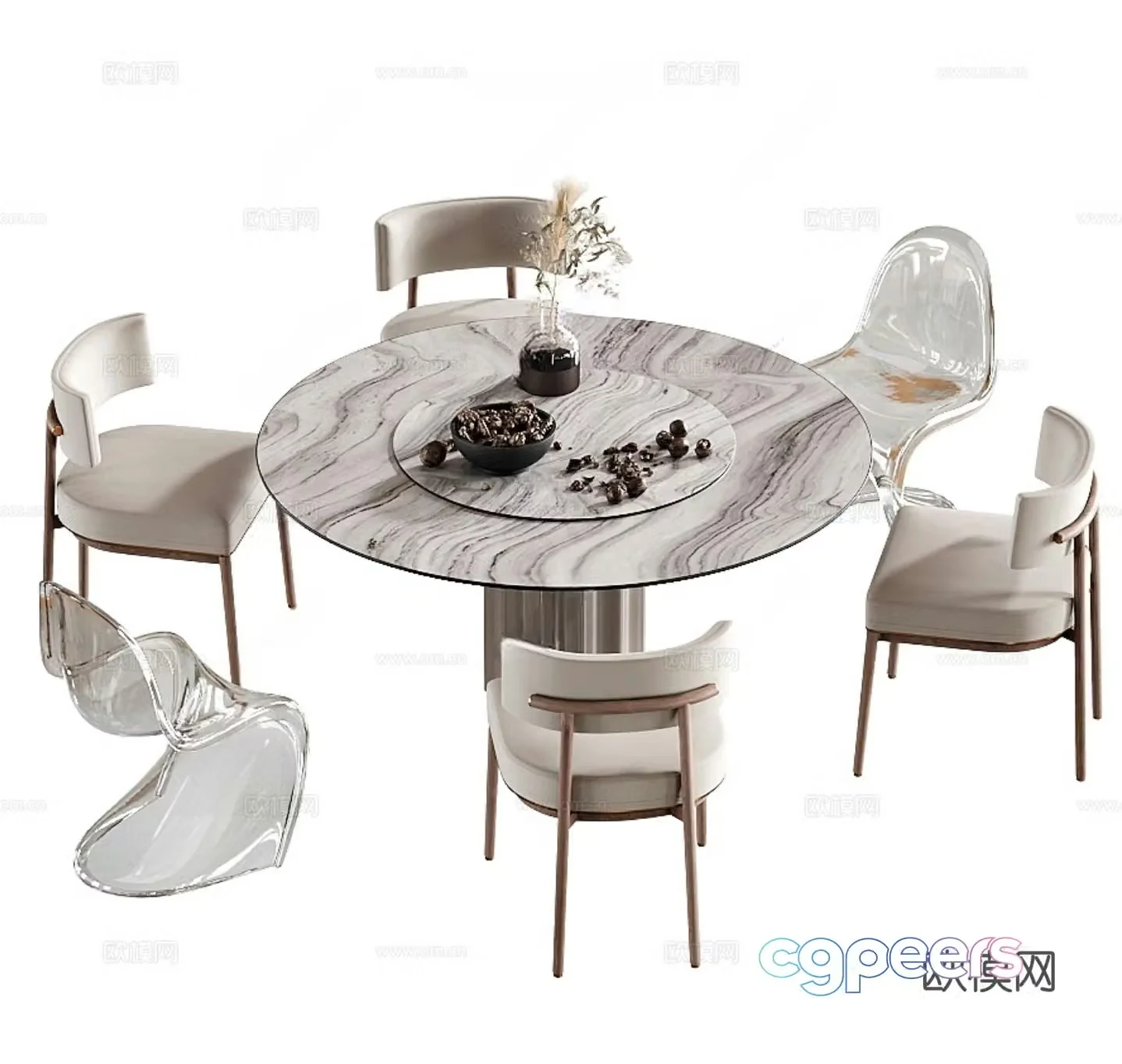 Modern round dining table and chair 3d model