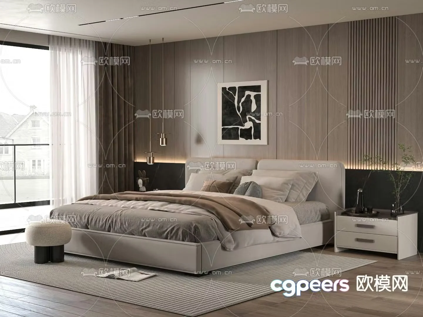 Minotti modern double bed 3d model