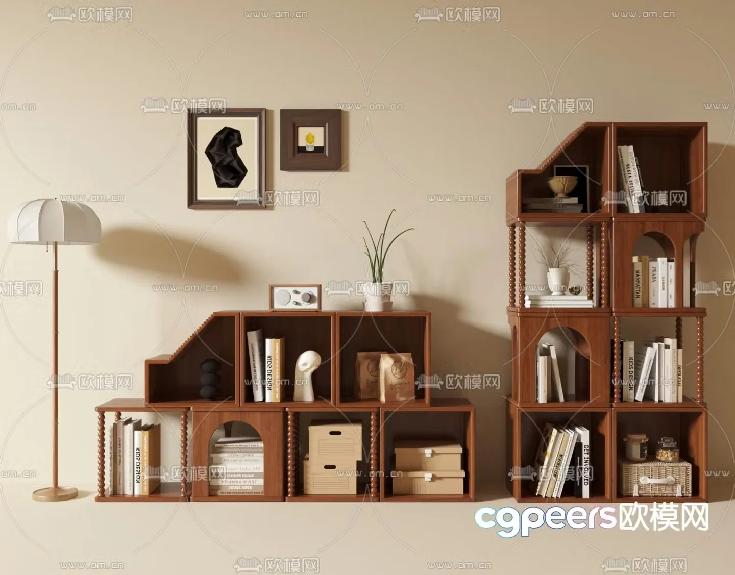 Medieval style bookcase bookshelf 3d model