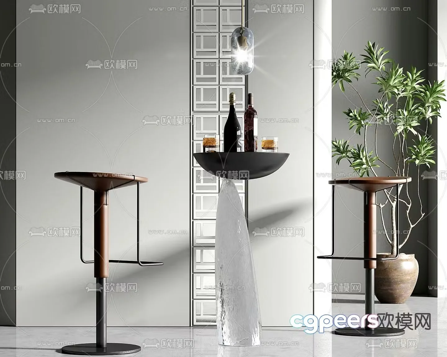 Wine tasting area bar bar chair 3d model
