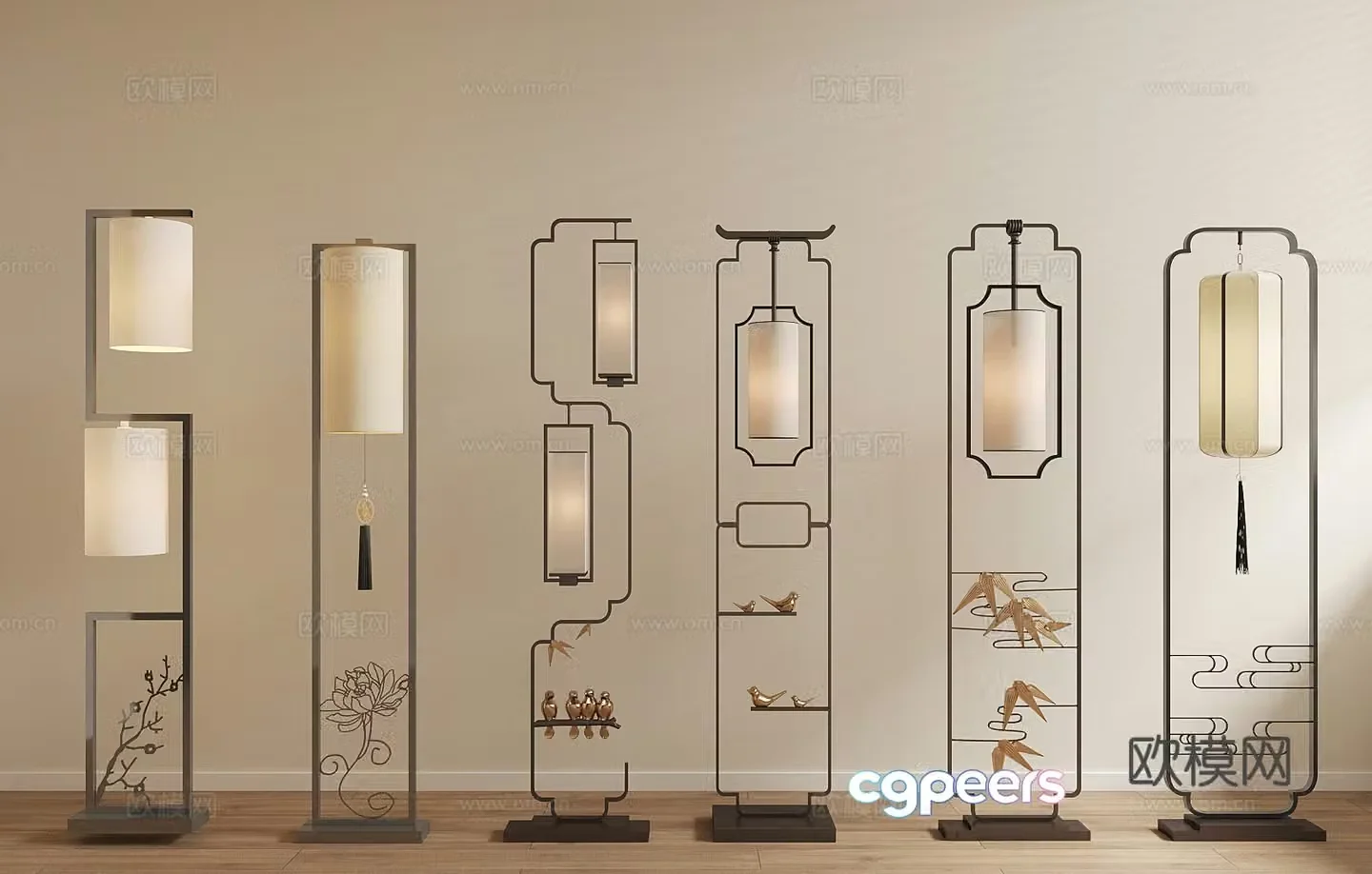 New Chinese style floor lamp Art floor lamp Lighting combination Lighting fixture 3D model