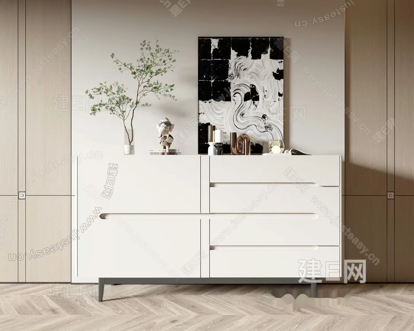 Modern White Dresser 3D Model – 15448 – VRAY Render