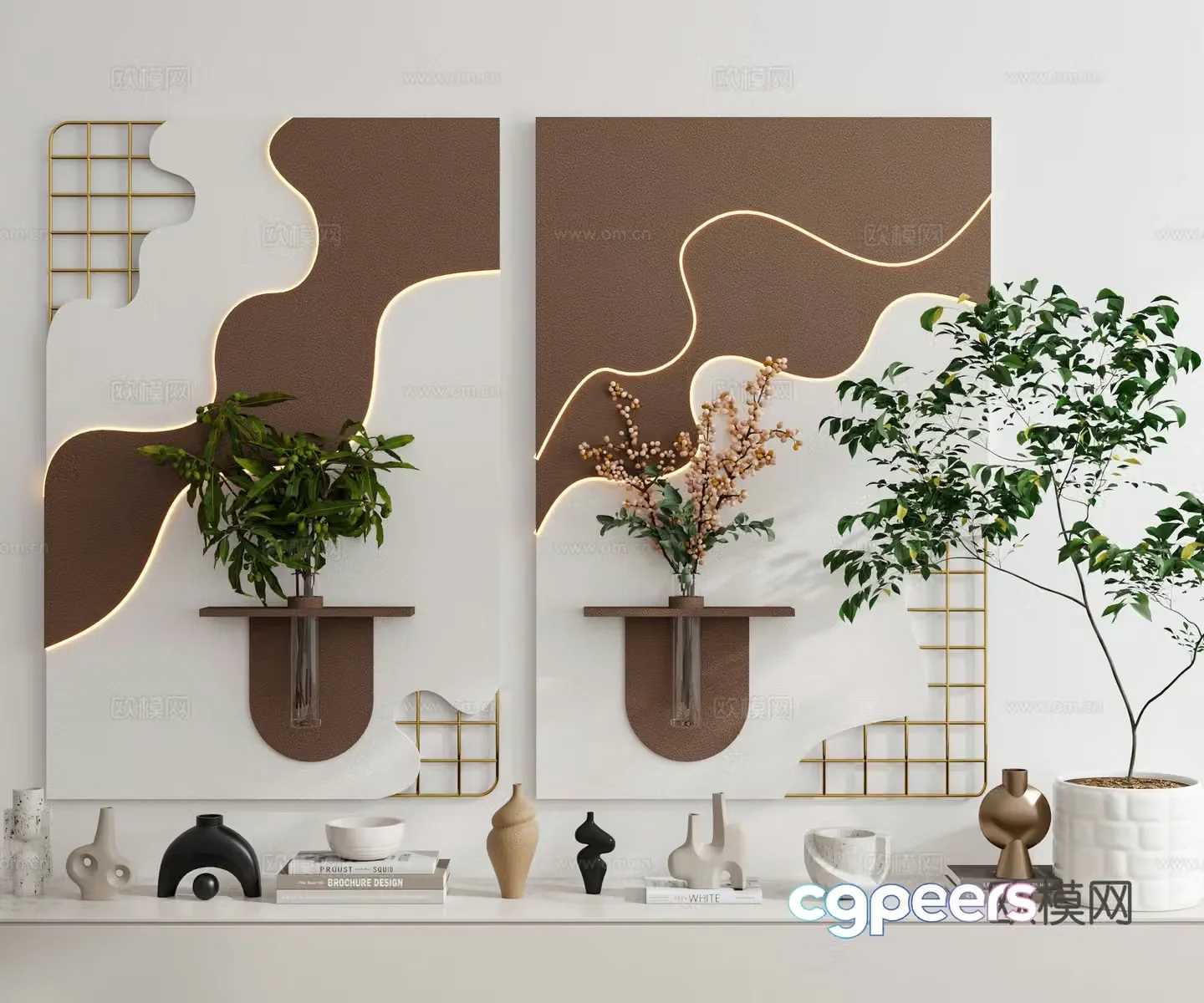 Modern cream style minimalist wasabi style medieval style hanging painting wall decoration decoration painting combination decoration green plant 3D model